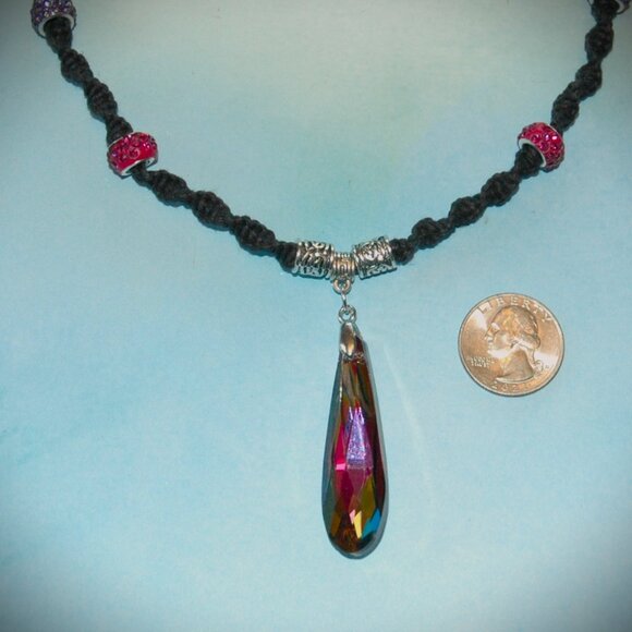 Teardrop Rainbow Colored Faceted Teardrop on a Handmade 23 1/2" Black Hemp Chain - Picture 5 of 6